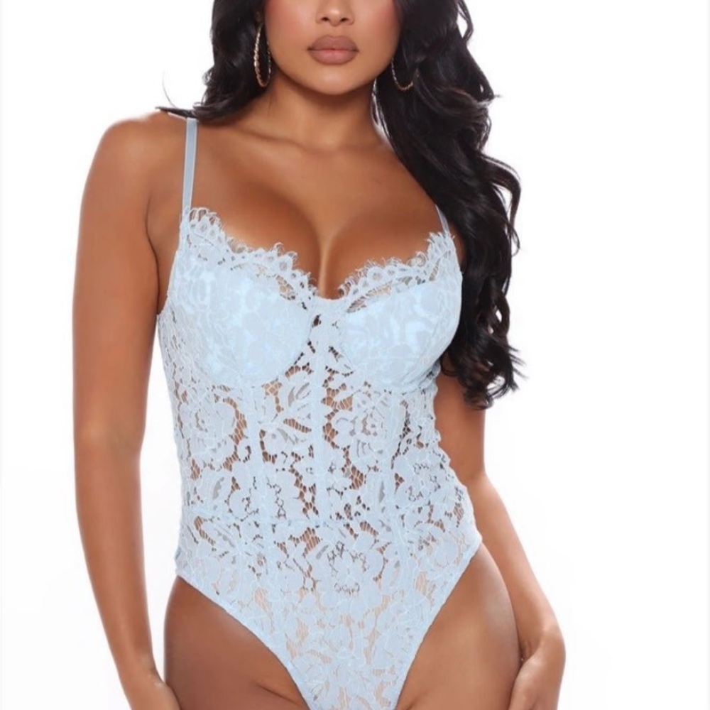 Elegant Light Blue Lace Bodysuit
